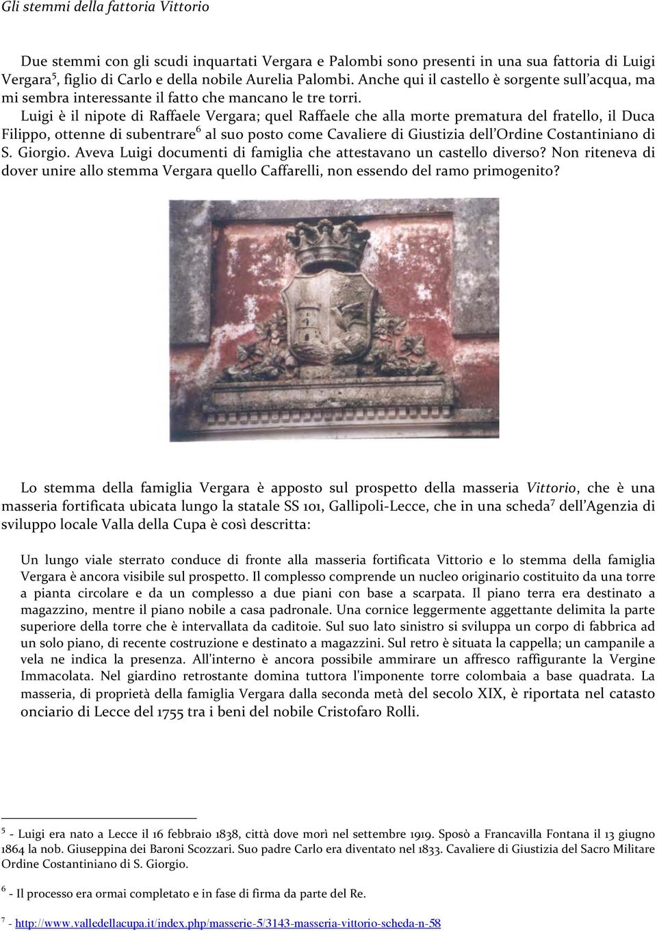 Luigi è il nipote di Raffaele Vergara; quel Raffaele che alla morte prematura del fratello, il Duca Filippo, ottenne di subentrare 6 al suo posto come Cavaliere di Giustizia dell Ordine Costantiniano