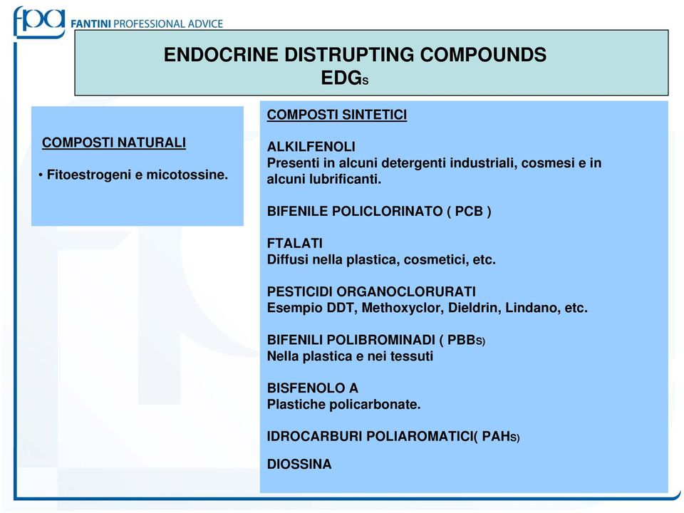 BIFENILE POLICLORINATO ( PCB ) FTALATI Diffusi nella plastica, cosmetici, etc.