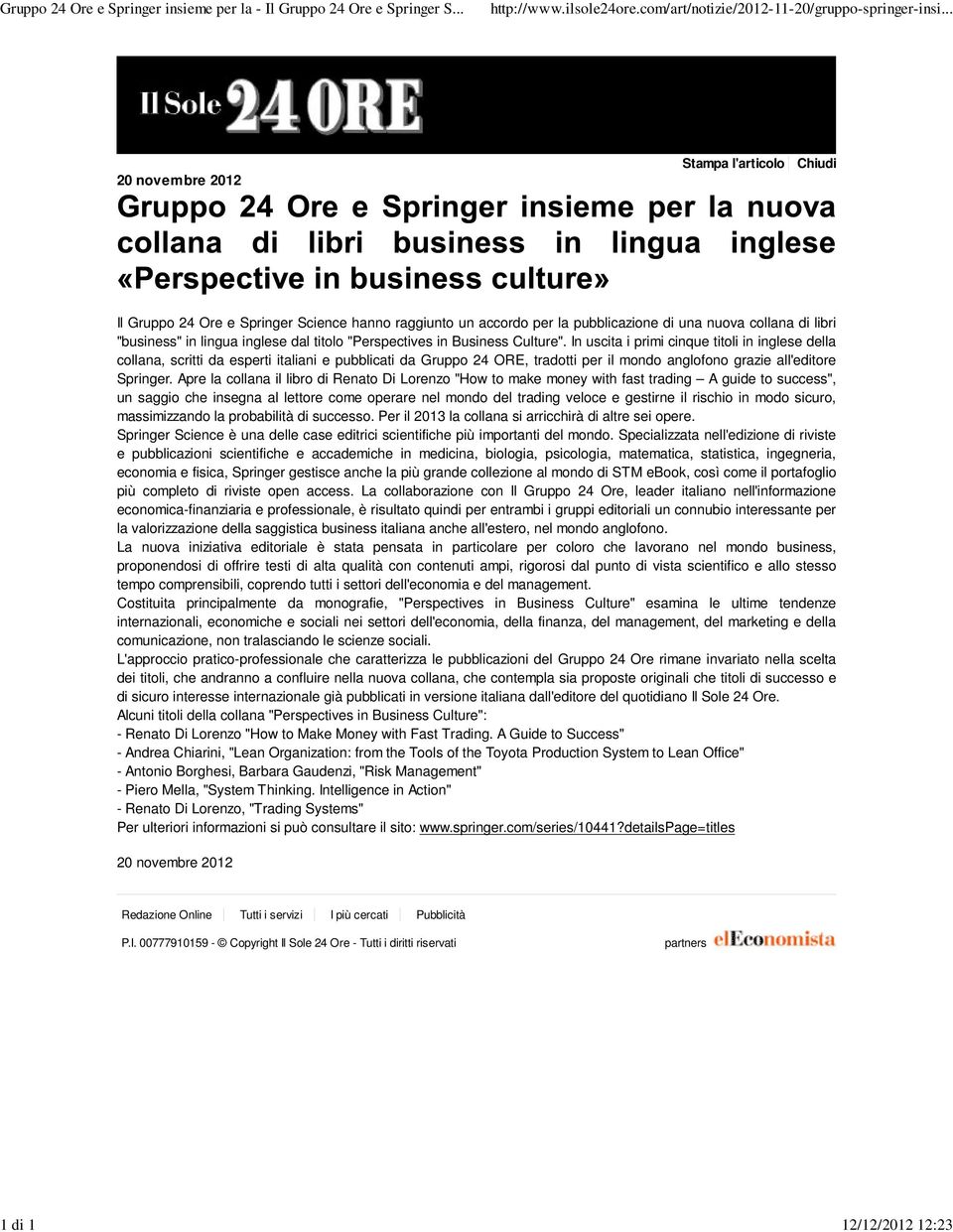 lingua inglese dal titolo "Perspectives in Business Culture".