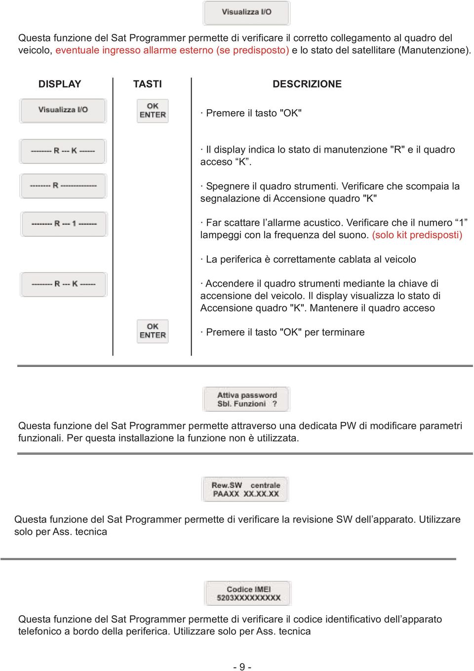 Verificare che scompaia la segnalazione di Accensione quadro "K" Far scattare l allarme acustico. Verificare che il numero 1 lampeggi con la frequenza del suono.