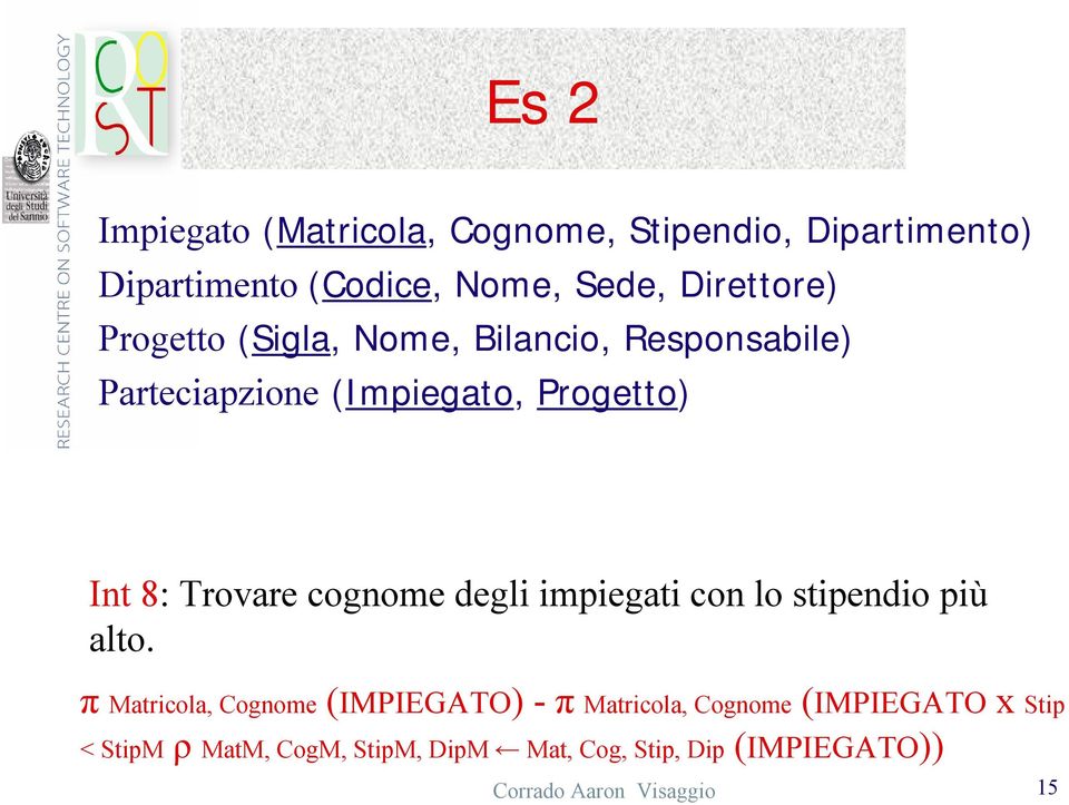 π Matricola, Cognome (IMPIEGATO) - π Matricola, Cognome