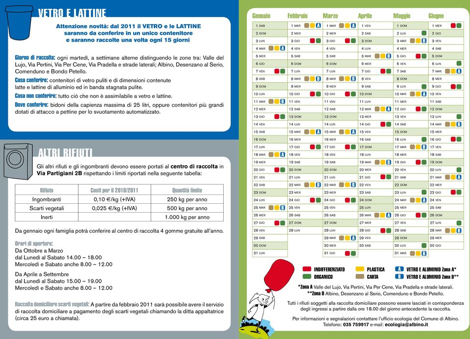 Cosa conferire: contenitori di vetro puliti e di dimensioni contenute latte e lattine di alluminio ed in banda stagnata pulite. Cosa non conferire: tutto ciò che non è assimilabile a vetro e lattine.