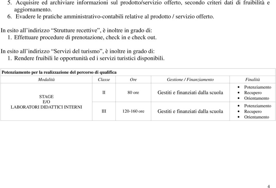 Effettuare procedure di prenotazione, check in e check out. In esito all indirizzo Servizi del turismo, è inoltre in grado di: 1. Rendere fruibili le opportunità ed i servizi turistici disponibili.