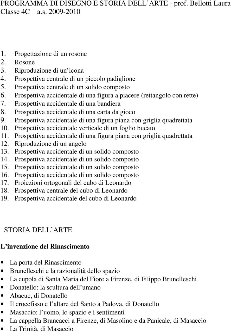 Prospettiva accidentale di una bandiera 8. Prospettiva accidentale di una carta da gioco 9. Prospettiva accidentale di una figura piana con griglia quadrettata 10.