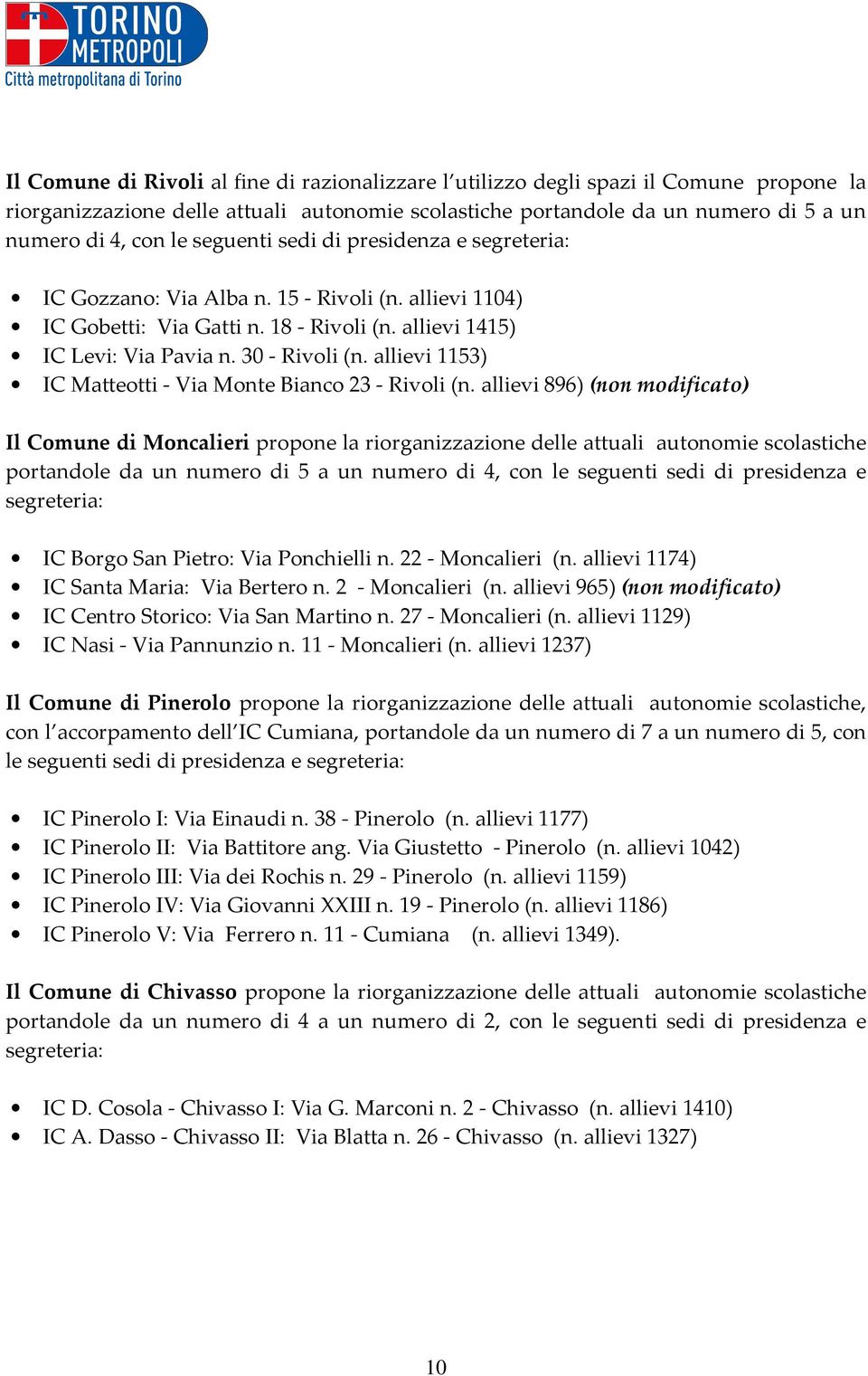 allievi 1153) IC Matteotti - Via Monte Bianco 23 - Rivoli (n.