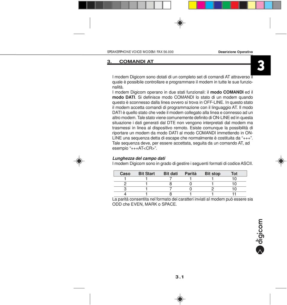 In questo stato il modem accetta comandi di programmazione con il linguaggio AT. Il modo DATI è quello stato che vede il modem collegato alla linea e connesso ad un altro modem.