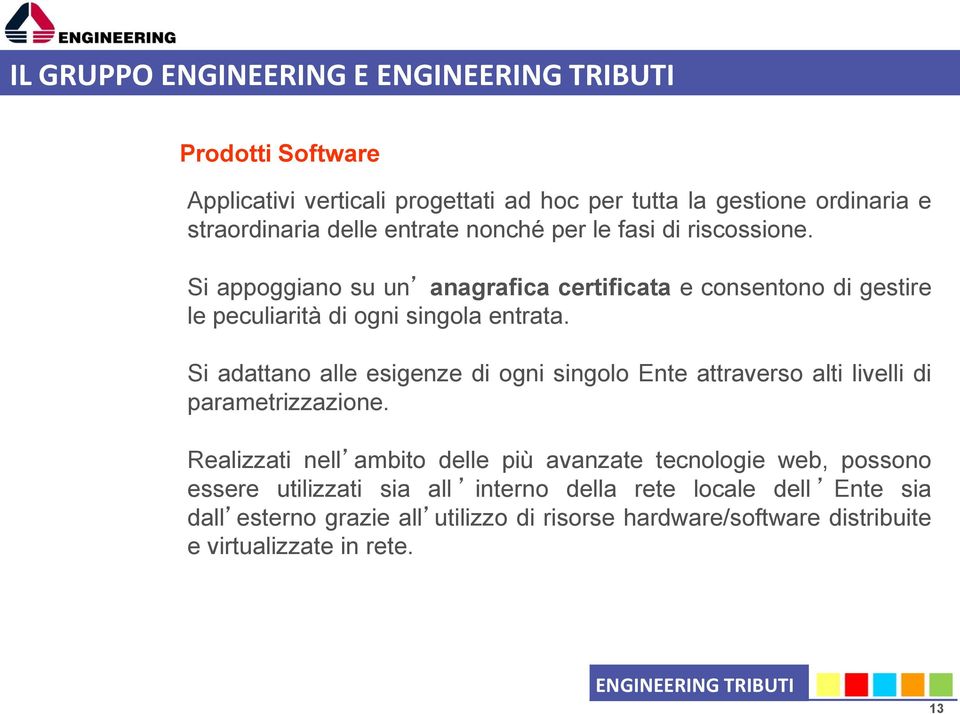 Si adattano alle esigenze di ogni singolo Ente attraverso alti livelli di parametrizzazione.