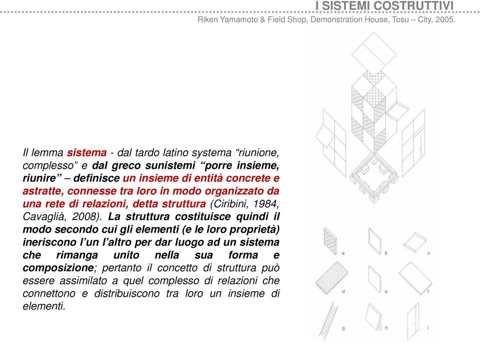 tra loro in modo organizzato da una rete di relazioni, detta struttura (Ciribini, 1984, Cavaglià, 2008).