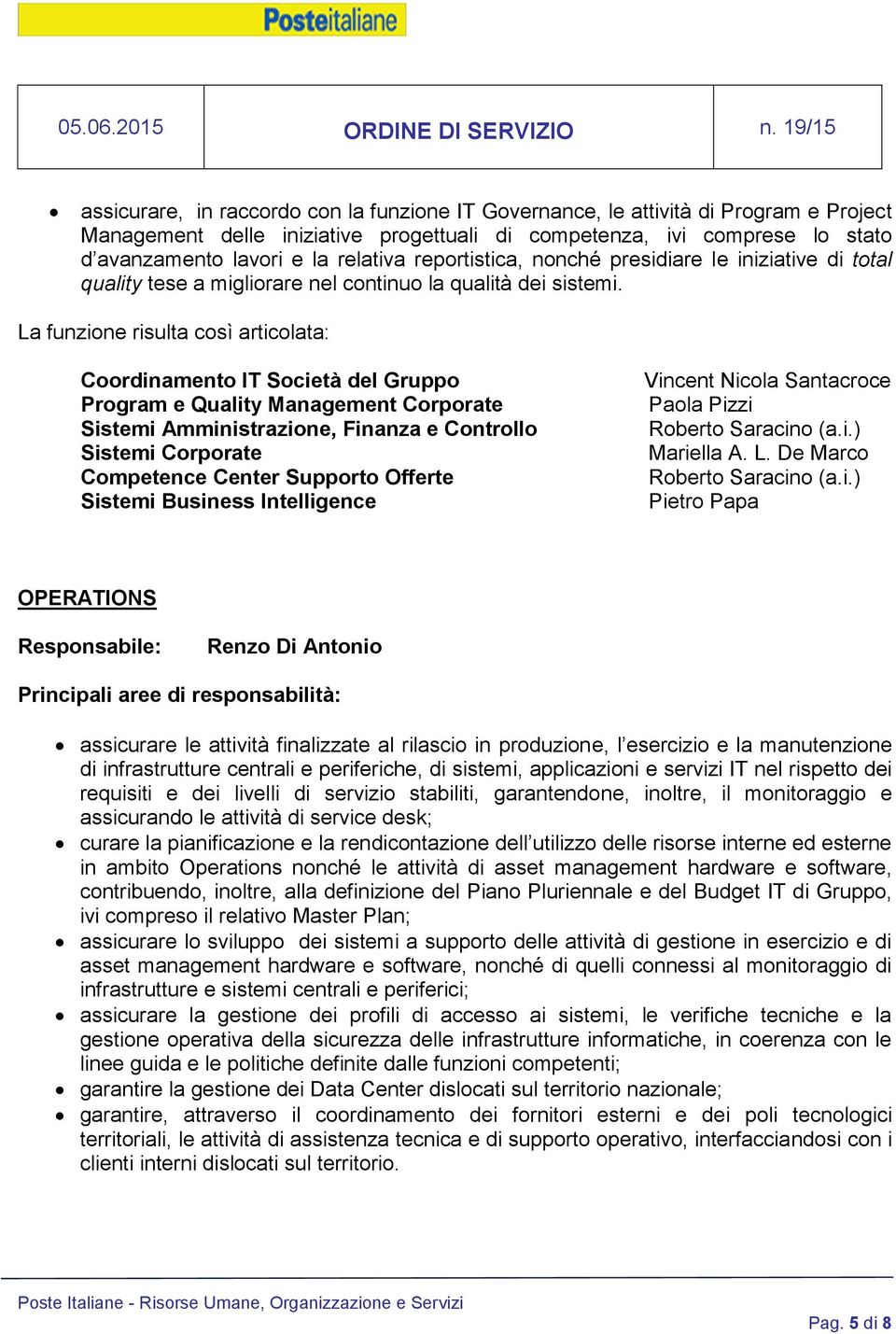 Coordinamento IT Società del Gruppo Program e Quality Management Corporate Sistemi Amministrazione, Finanza e Controllo Sistemi Corporate Competence Center Supporto Offerte Sistemi Business