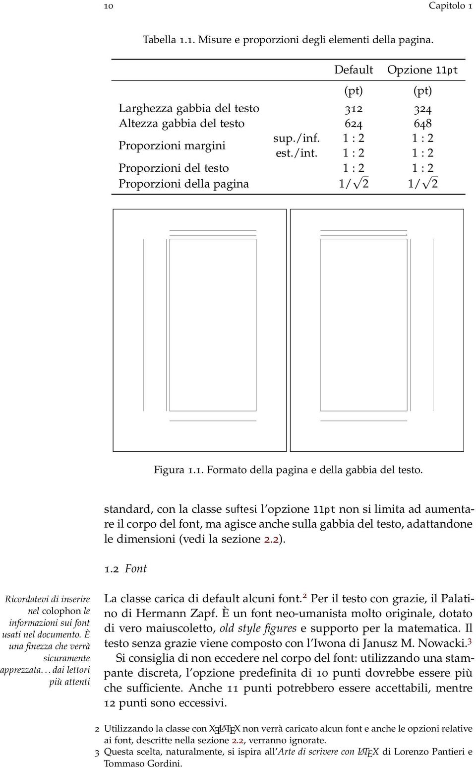 standard, con la classe suftesi l opzione 11pt non si limita ad aumentare il corpo del font, ma agisce anche sulla gabbia del testo, adattandone le dimensioni (vedi la sezione 2.2). 1.2 Font Ricordatevi di inserire nel colophon le informazioni sui font usati nel documento.