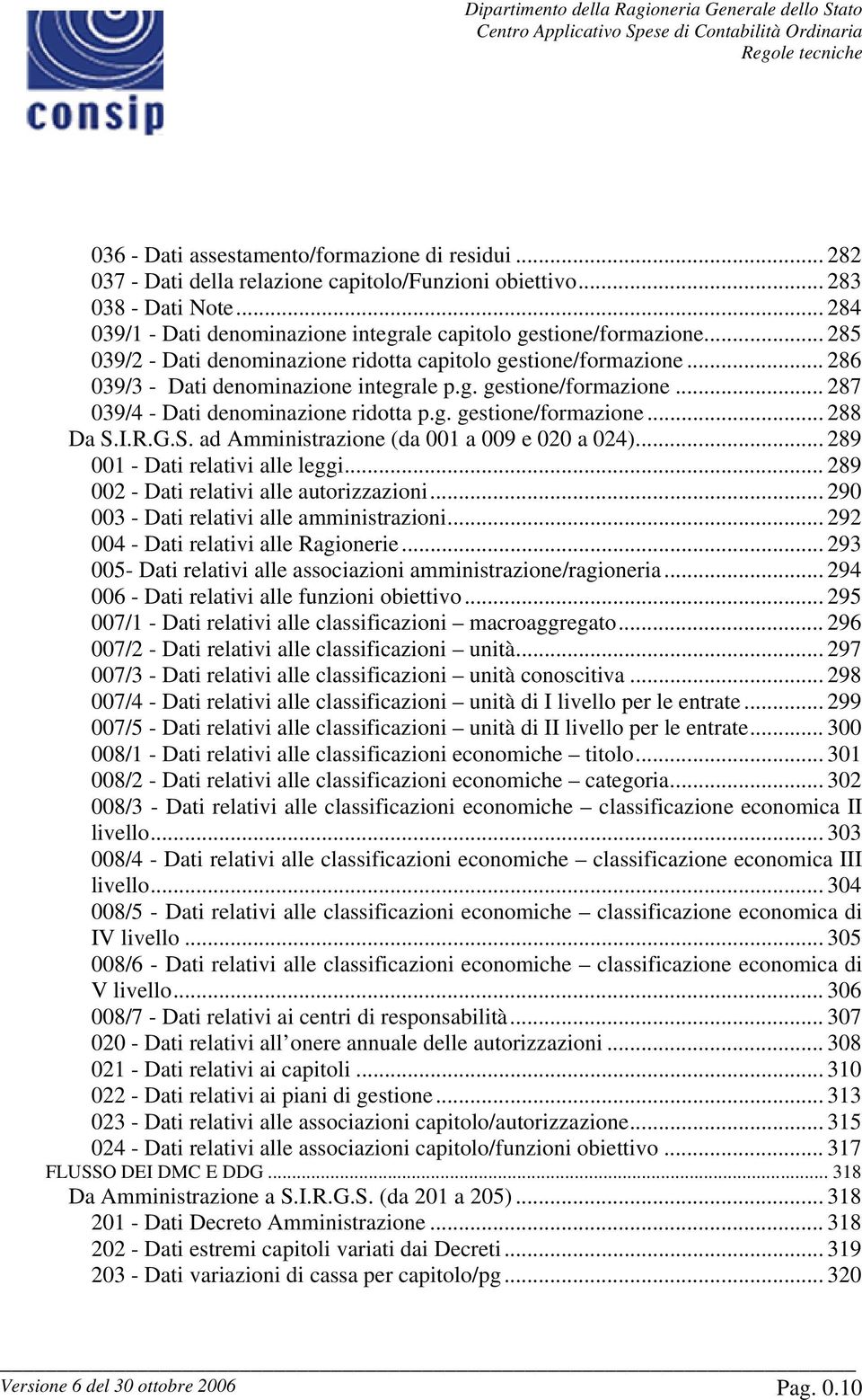 g. gestione/formazione... 288 Da S.I.R.G.S. ad Amministrazione (da 001 a 009 e 020 a 024)... 289 001 - Dati relativi alle leggi... 289 002 - Dati relativi alle autorizzazioni.