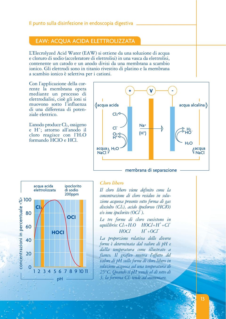 Gli elettrodi sono in titanio rivestito di platino e la membrana a scambio ionico è selettiva per i cationi.