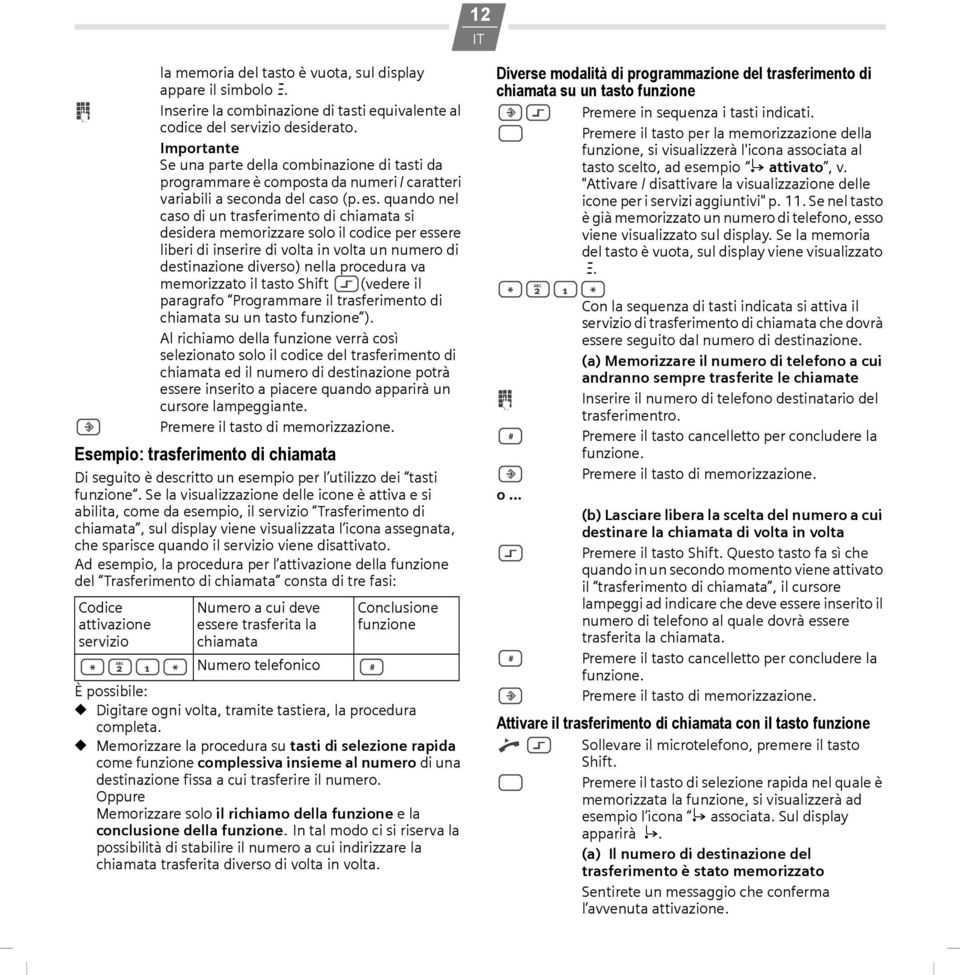 quando nel caso di un trasferimento di chiamata si desidera memorizzare solo il codice per essere liberi di inserire di volta in volta un numero di destinazione diverso) nella procedura va