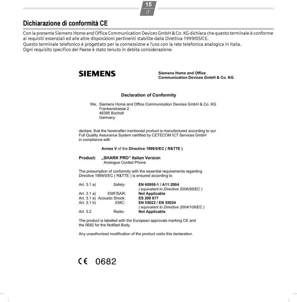 Questo terminale telefonico è progettato per la connessione e l uso con la rete telefonica analogica in Italia. Ogni requisito specifico del Paese è stato tenuto in debita considerazione.