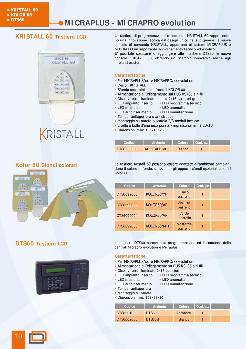 E possibile sostituire o aggiungere alle tastiere DTS60 le nuove console KRISTALL 60, offrendo un ricambio innovativo anche agli impianti esistenti.