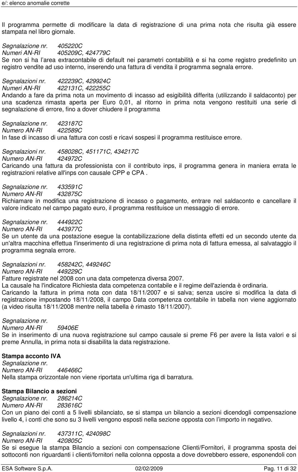 fattura di vendita il programma segnala errore. Segnalazioni nr.