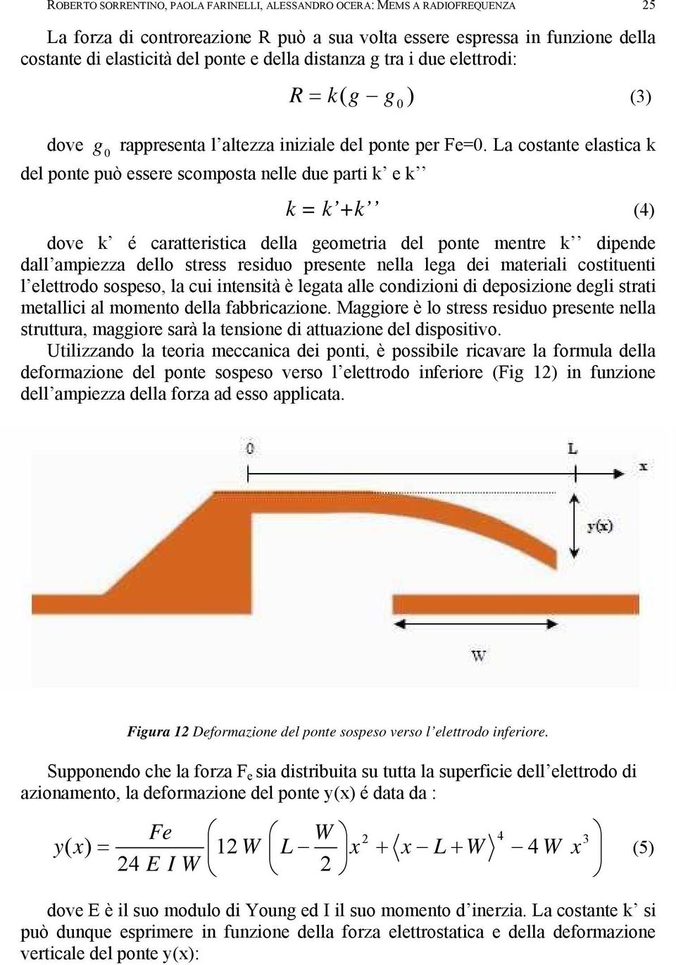 La costante elastica k 0 del ponte può essere scomposta nelle due parti k e k k = k +k (4) dove k é caratteristica della geometria del ponte mentre k dipende dall ampiezza dello stress residuo