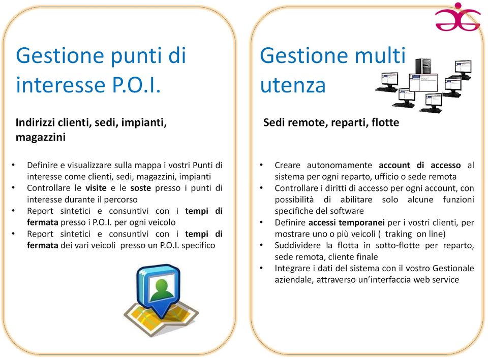 interesse durante il percorso Report sintetici e consuntivi con i tempi di fermata presso i P.O.I.