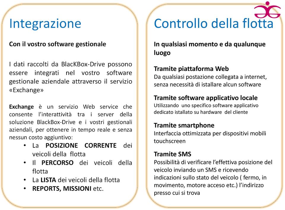 POSIZIONE CORRENTE dei veicoli della flotta Il PERCORSO dei veicoli della flotta La LISTA dei veicoli della flotta REPORTS, MISSIONI etc.