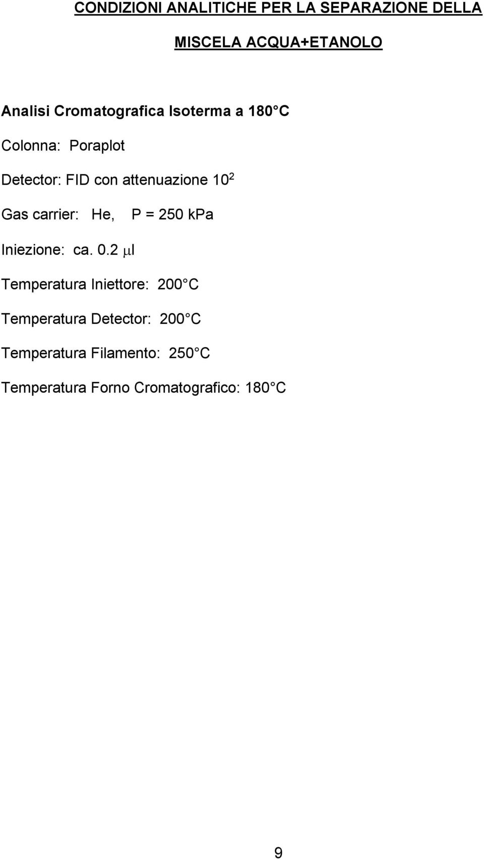 2 Gas carrier: He, P = 250 kpa Iniezione: ca. 0.