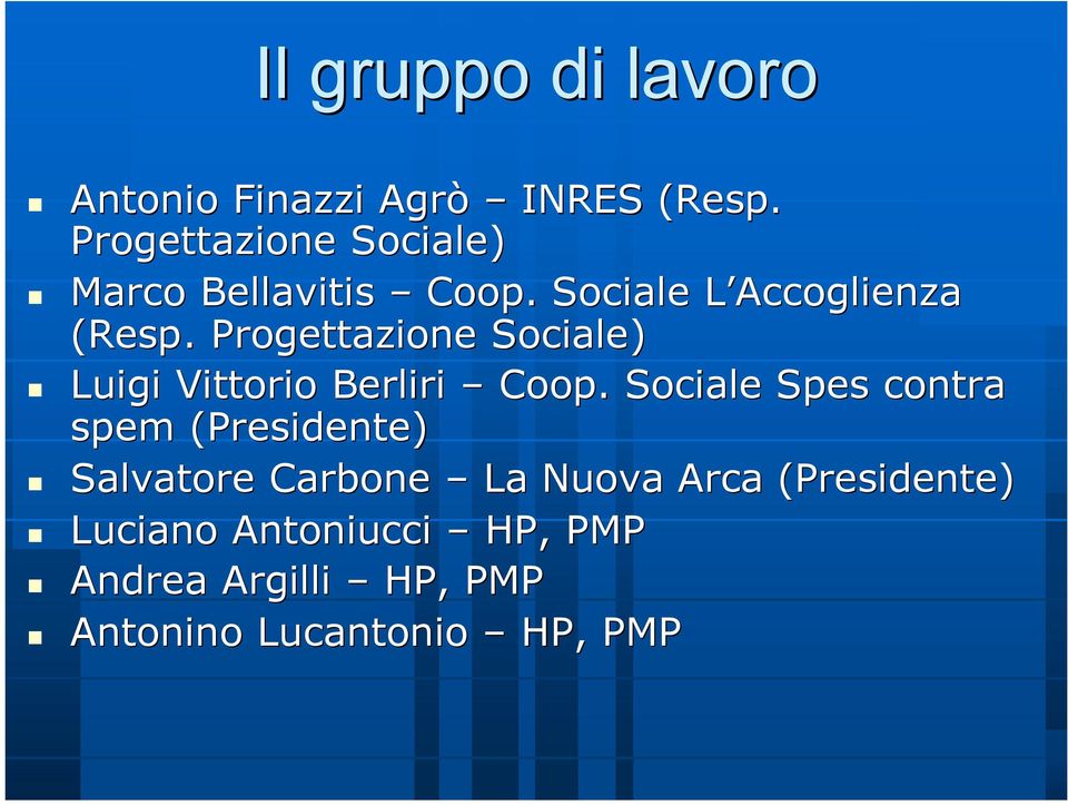 . Progettazione Sociale) Luigi Vittorio Berliri Coop.