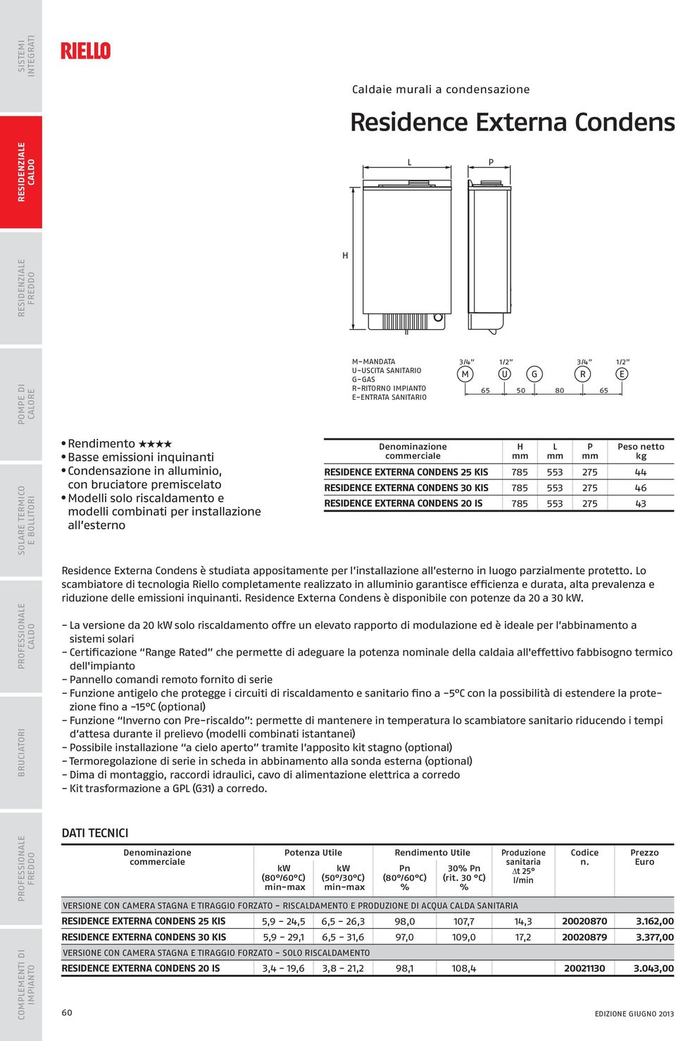 CONDENS 25 KIS 785 553 275 44 RESIDENCE EXTERNA CONDENS 30 KIS 785 553 275 46 RESIDENCE EXTERNA CONDENS 20 IS 785 553 275 43 Residence Externa Condens è studiata appositamente per l installazione all