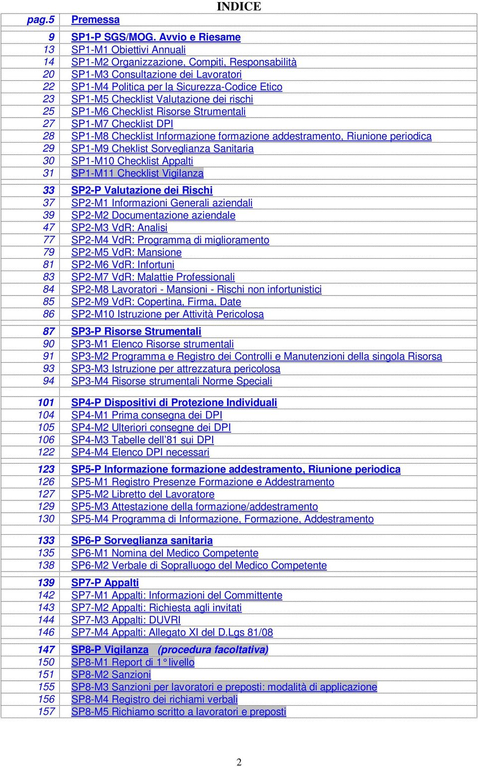 Checklist Valutazione dei rischi 25 SP1-M6 Checklist Risorse Strumentali 27 SP1-M7 Checklist DPI 28 SP1-M8 Checklist Informazione formazione addestramento, Riunione periodica 29 SP1-M9 Cheklist