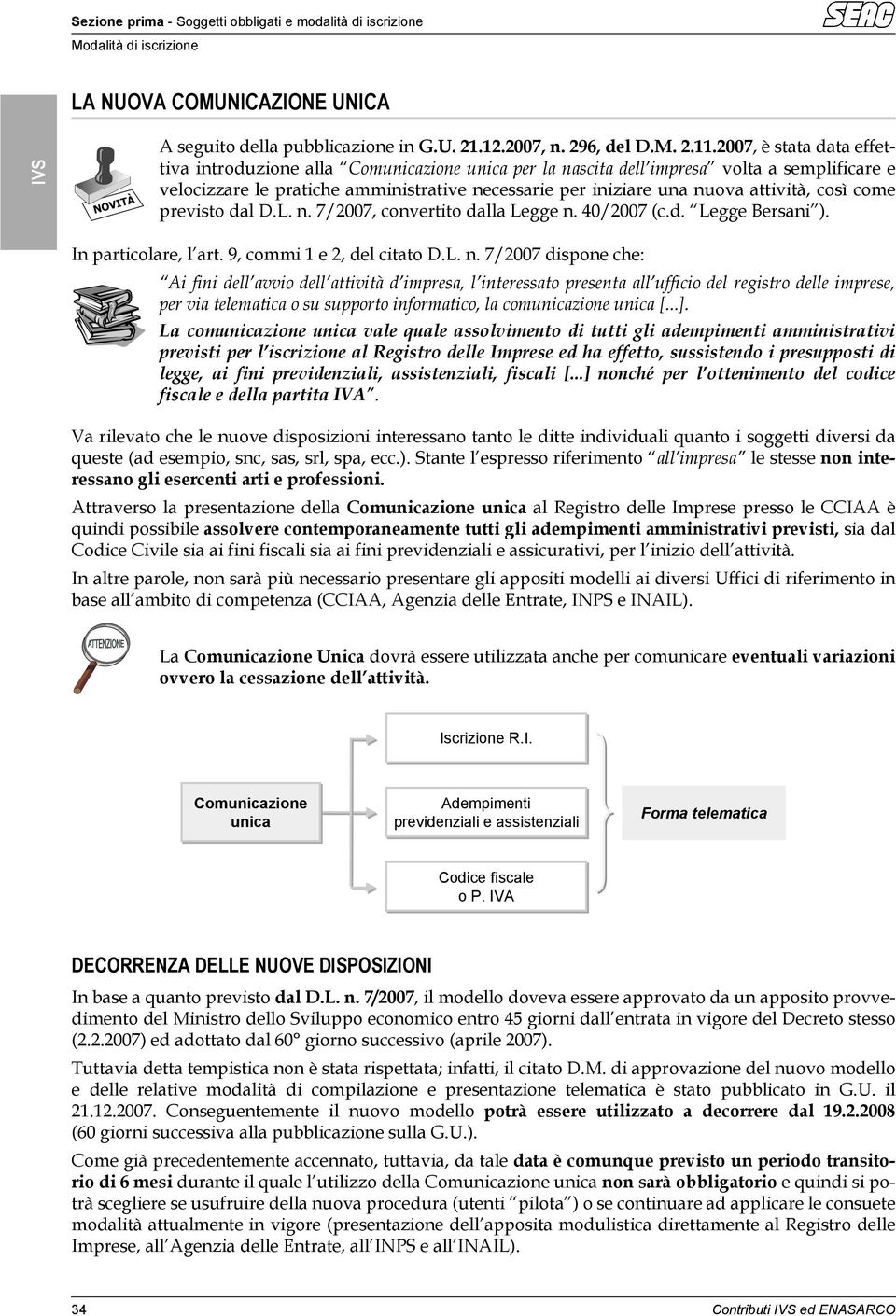 NICAZIONE UNICA IVS A seguito della pubblicazione in G.U...007 n. 96 del D.M.