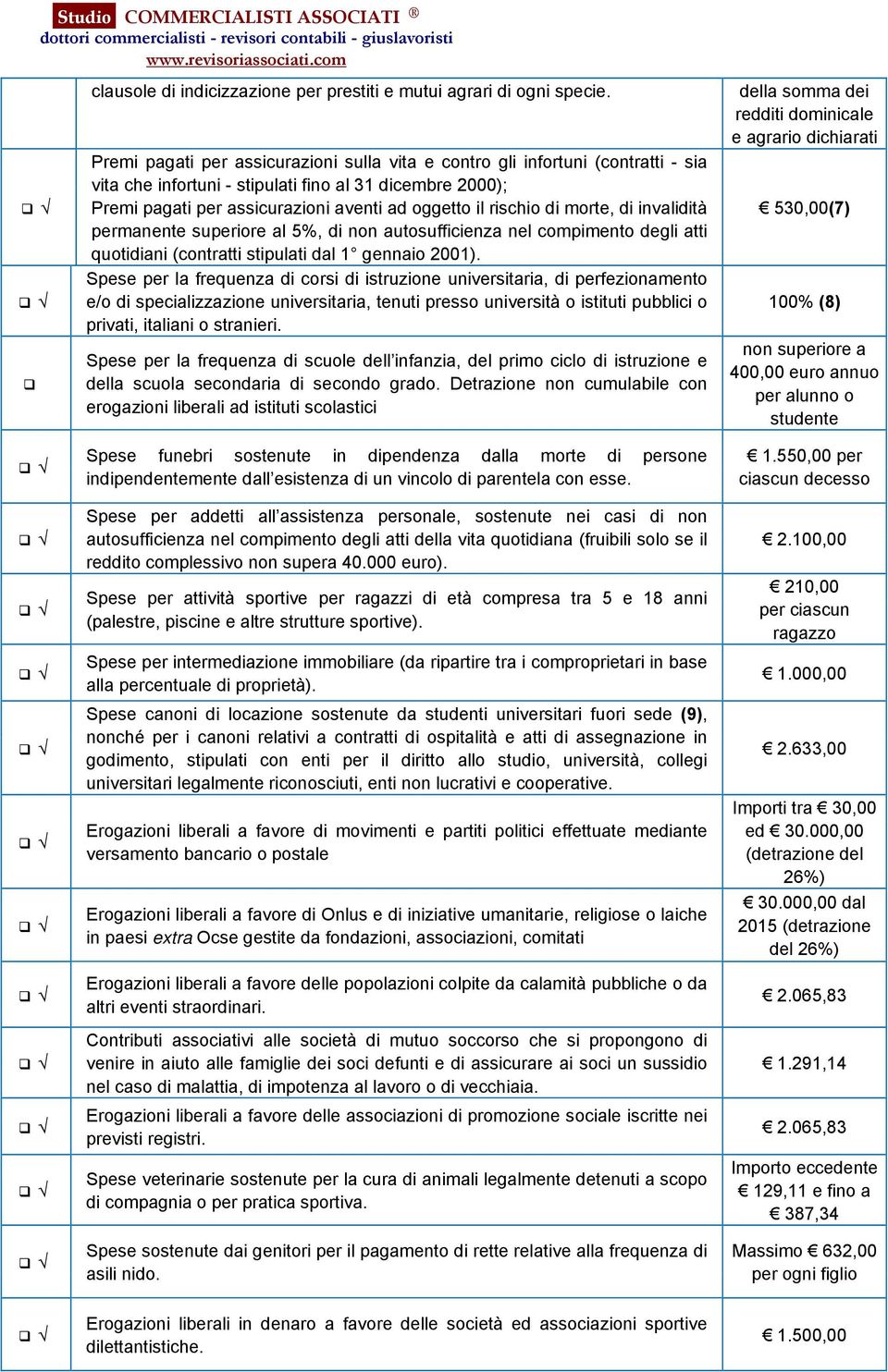 di morte, di invalidità permanente superiore al 5%, di non autosufficienza nel compimento degli atti quotidiani (contratti stipulati dal 1 gennaio 2001).