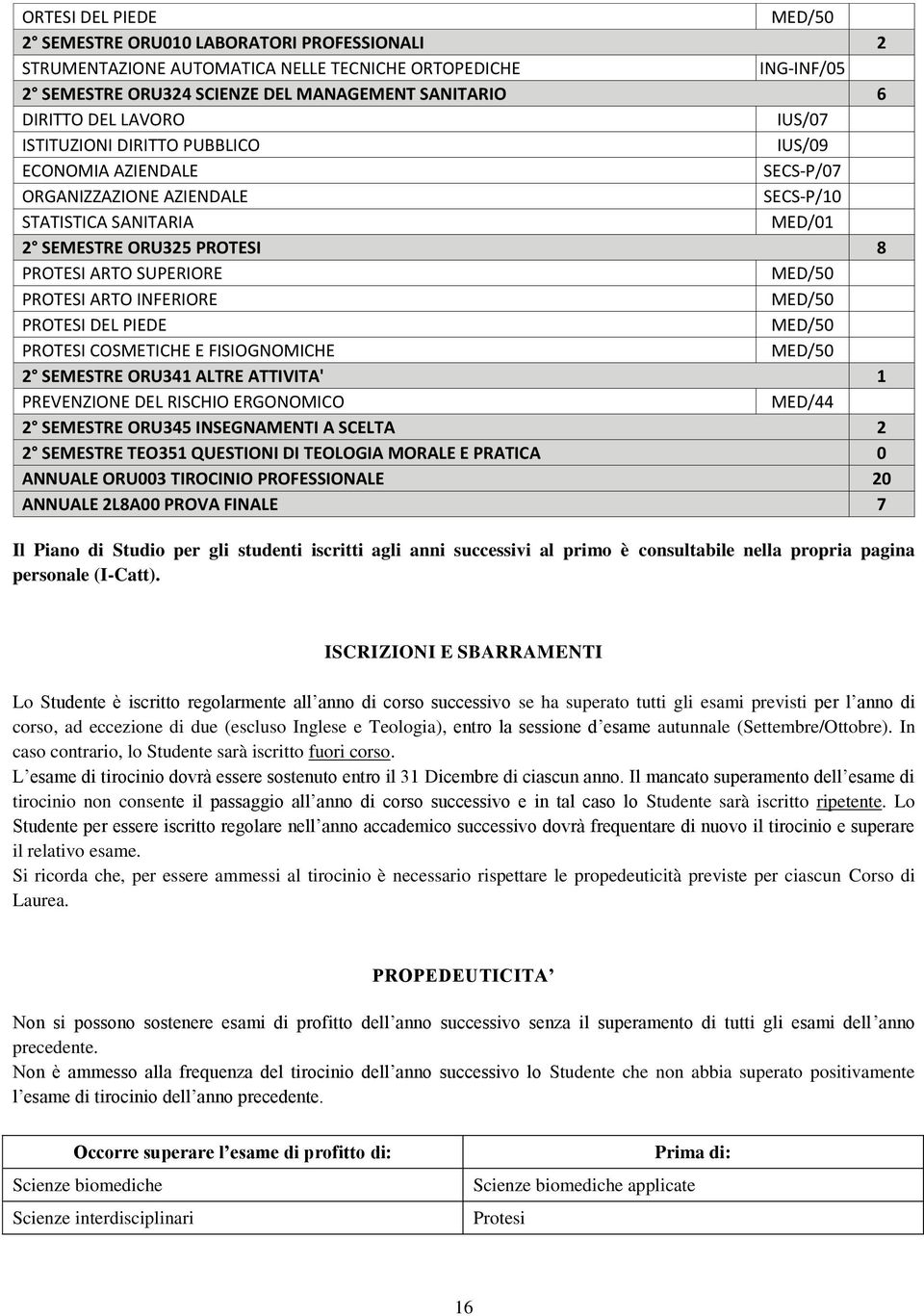 PROTESI ARTO INFERIORE MED/50 PROTESI DEL PIEDE MED/50 PROTESI COSMETICHE E FISIOGNOMICHE MED/50 2 SEMESTRE ORU341 ALTRE ATTIVITA' 1 PREVENZIONE DEL RISCHIO ERGONOMICO MED/44 2 SEMESTRE ORU345