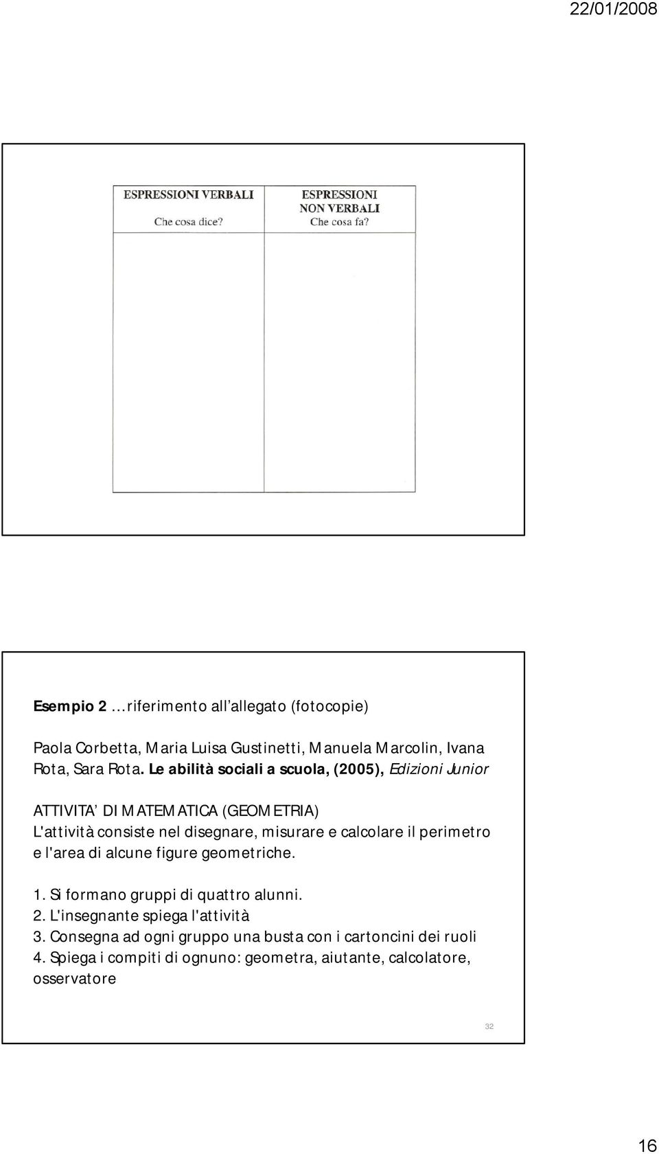 calcolare il perimetro e l'area di alcune figure geometriche. 1. Si formano gruppi di quattro alunni. 2.