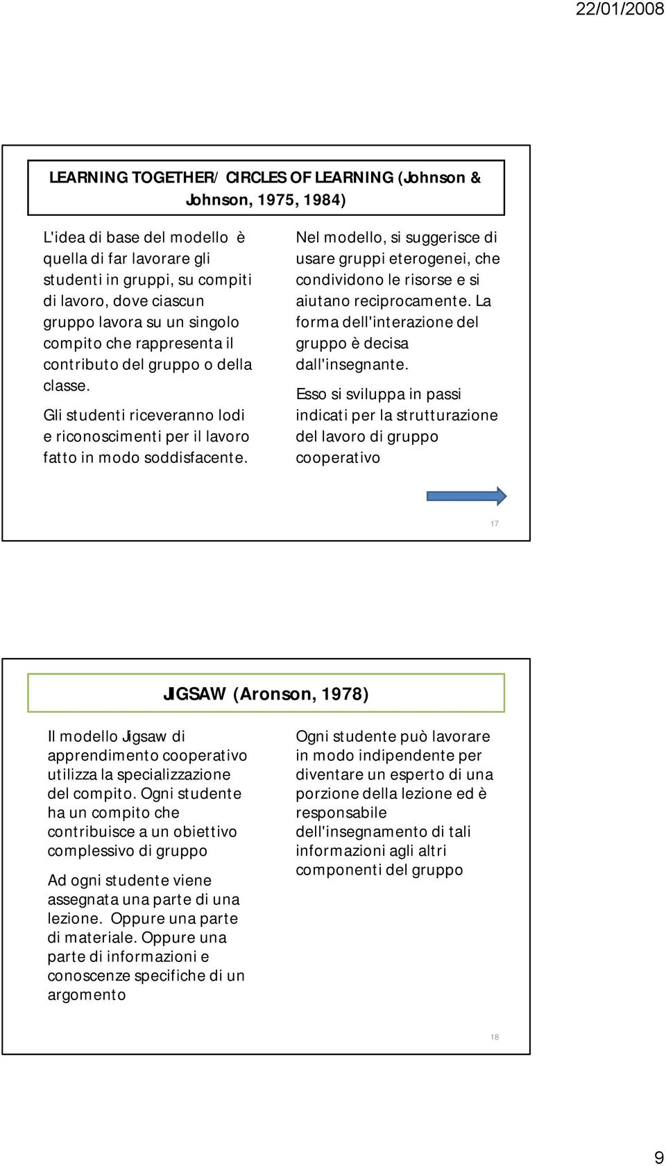 Nel modello, si suggerisce di usare gruppi eterogenei, che condividono le risorse e si aiutano reciprocamente. La forma dell'interazione del gruppo è decisa dall'insegnante.