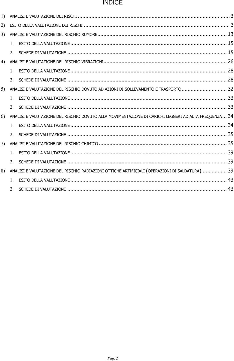 .. 28 5) ANALISI E VALUTAZIONE DEL RISCHIO DOVUTO AD AZIONI DI SOLLEVAMENTO E TRASPORTO... 32 1. ESITO DELLA VALUTAZIONE... 33 2. SCHEDE DI VALUTAZIONE.