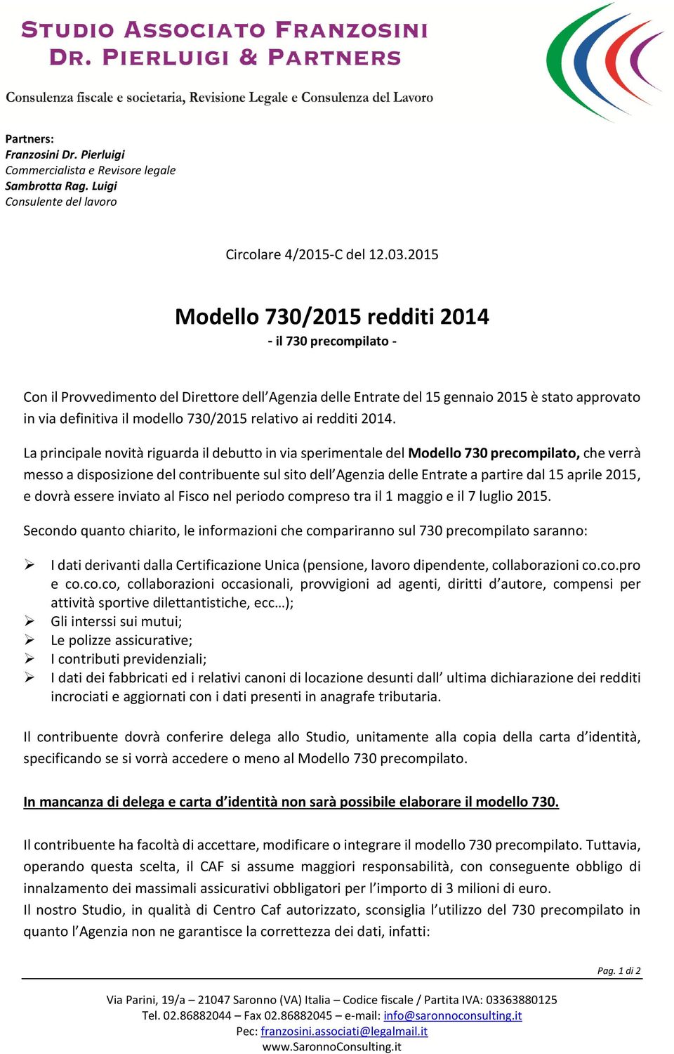 relativo ai redditi 2014.