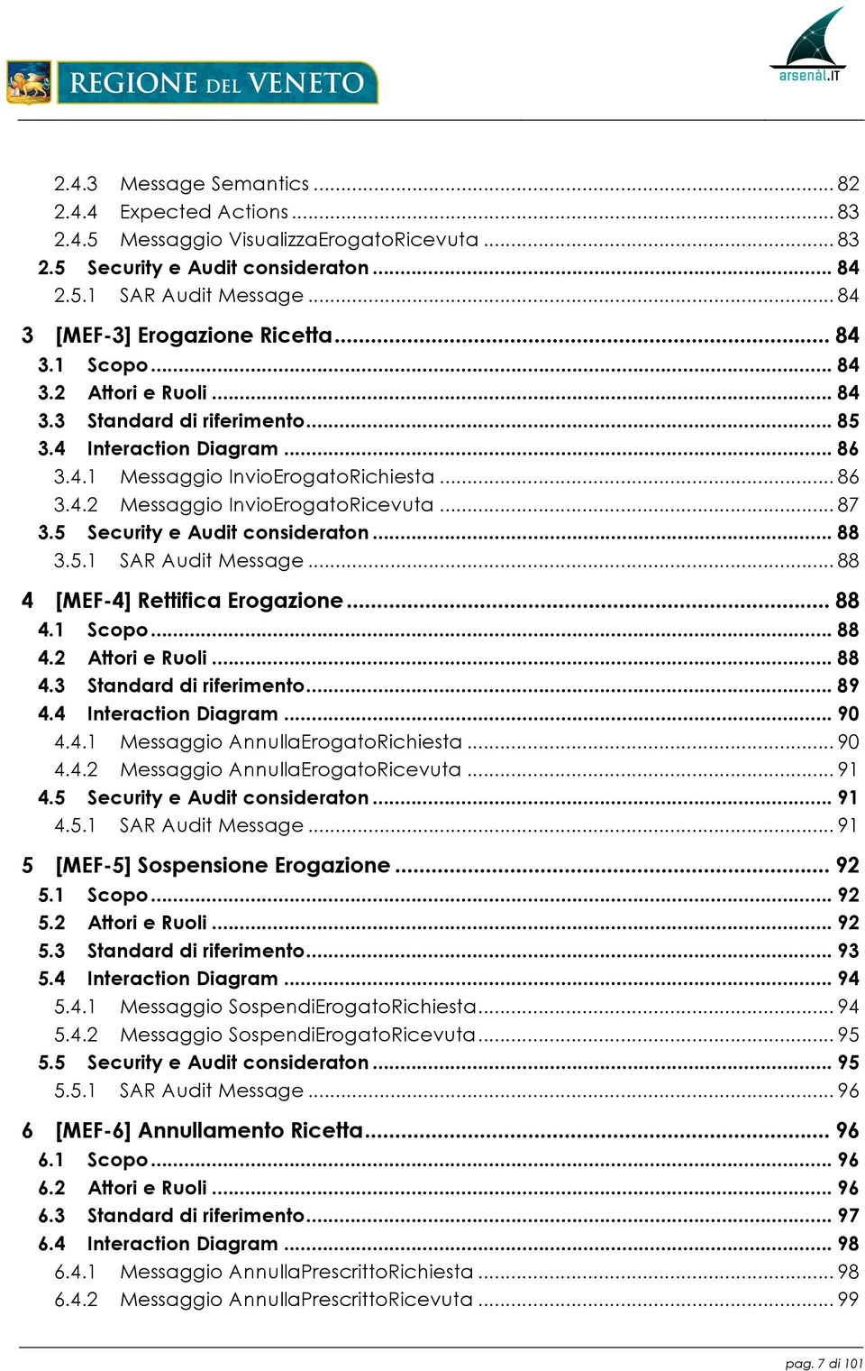 .. 87! 3.5! Security e Audit consideraton... 88! 3.5.1! SAR Audit Message... 88! 4! [MEF-4] Rettifica Erogazione... 88! 4.1! Scopo... 88! 4.2! Attori e Ruoli... 88! 4.3! Standard di riferimento... 89!