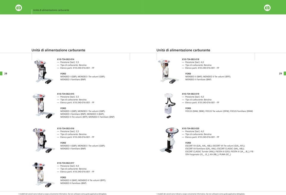 29 X10-734-002-015 Pressione [bar]: 3,5 Elenco parti: X10-240-016-001 - FP X10-734-002-019 Pressione [bar]: 4,0 Elenco parti: X10-240-016-001 - FP FORD MONDEO I (GBP); MONDEO I Tre volumi (GBP);