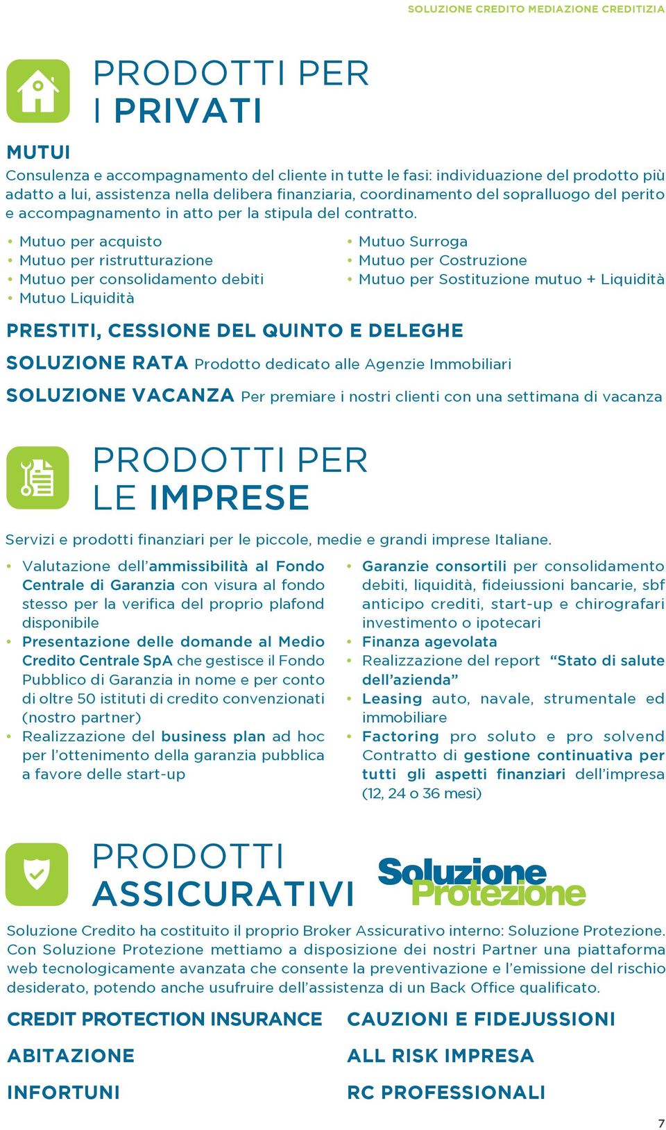 Mutuo per acquisto Mutuo per ristrutturazione Mutuo per consolidamento debiti Mutuo Liquidità Mutuo Surroga Mutuo per Costruzione Mutuo per Sostituzione mutuo + Liquidità PRESTITI, CESSIONE DEL