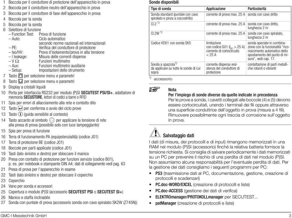 protezione Iso/HV: Prova d isolamento/prova in alta tensione I leakage: Misura delle correnti disperse V : Funzioni multimetro Aux: Funzioni multimetro ausiliarie Setup: Impostazioni dello strumento