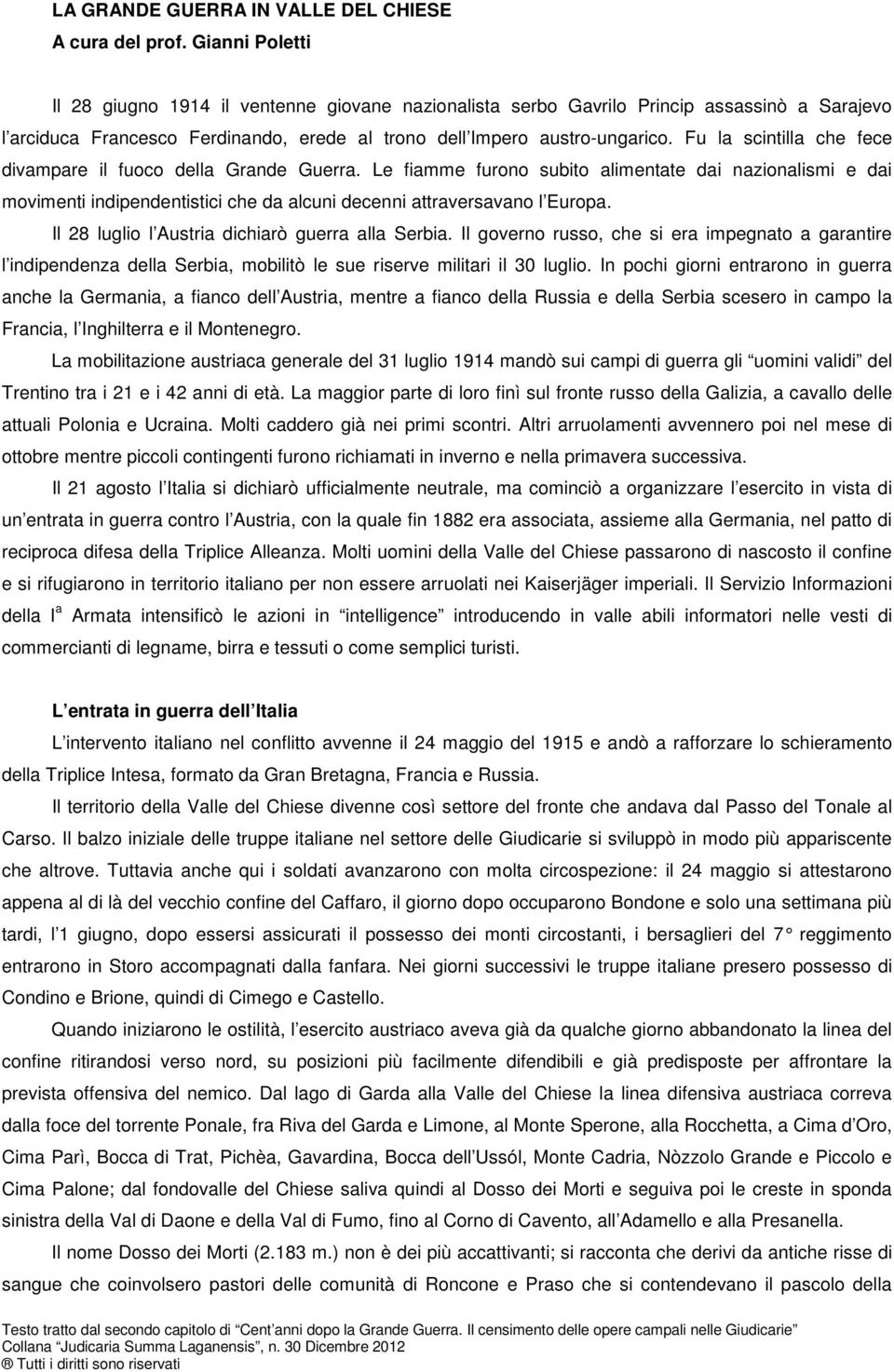 Fu la scintilla che fece divampare il fuoco della Grande Guerra. Le fiamme furono subito alimentate dai nazionalismi e dai movimenti indipendentistici che da alcuni decenni attraversavano l Europa.