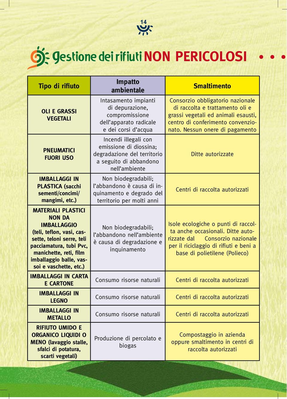 ) IMBALLAGGI IN CARTA E CARTONE IMBALLAGGI IN LEGNO IMBALLAGGI IN METALLO RIFIUTO UMIDO E ORGANICO LIQUIDI O MENO (lavaggio stalle, sfalci di potatura, scarti vegetali) Impatto ambientale Intasamento