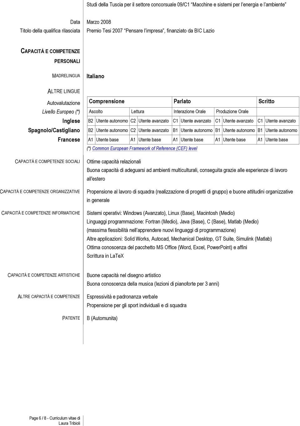 avanzato C1 Utente avanzato C1 Utente avanzato C1 Utente avanzato Spagnolo/Castigliano B2 Utente autonomo C2 Utente avanzato B1 Utente autonomo B1 Utente autonomo B1 Utente autonomo Francese A1