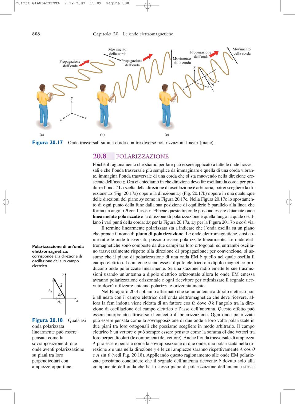 Polarizzazione di un onda elettromagnetica: corrisponde alla direzione di oscillazione del suo campo elettrico. A y q A A x Figura 20.