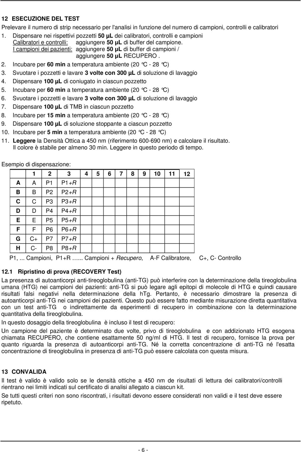 I campioni dei pazienti: aggiungere 50 µl di buffer di campioni / aggiungere 50 µl RECUPERO. 2. Incubare per 60 min a temperatura ambiente (20 C - 28 C) 3.