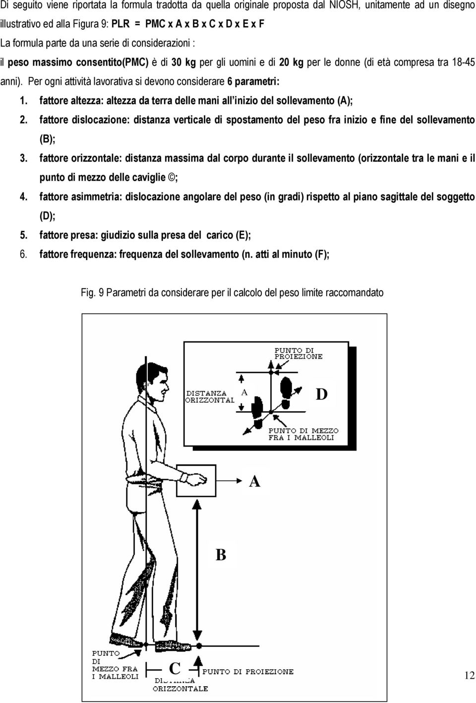 Per ogni attività lavorativa si devono considerare 6 parametri: 1. fattore altezza: altezza da terra delle mani all inizio del sollevamento (A); 2.