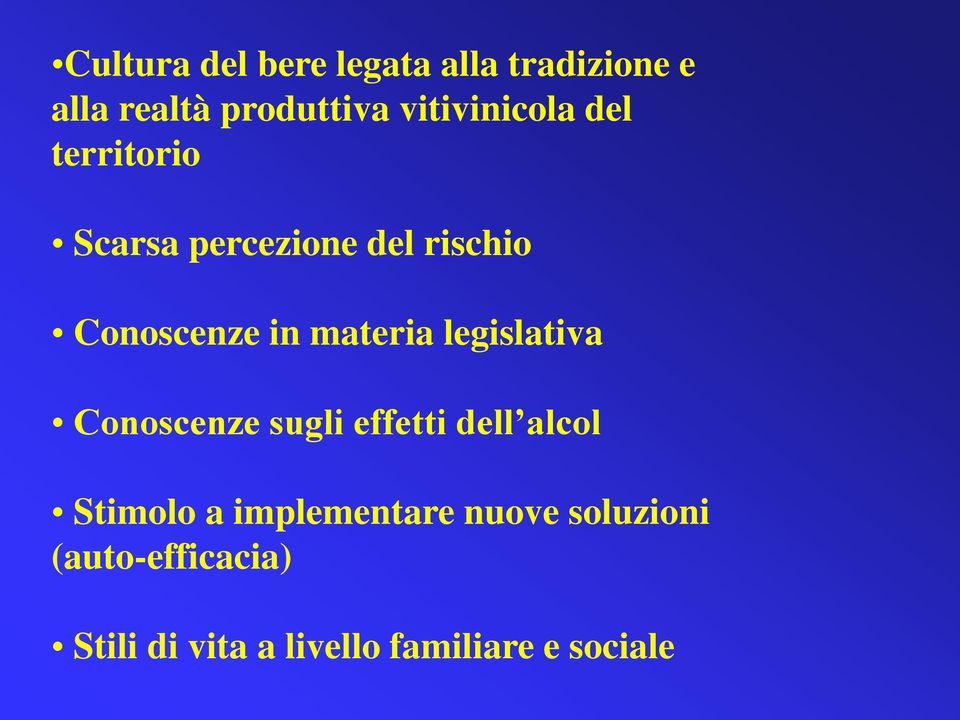 materia legislativa Conoscenze sugli effetti dell alcol Stimolo a