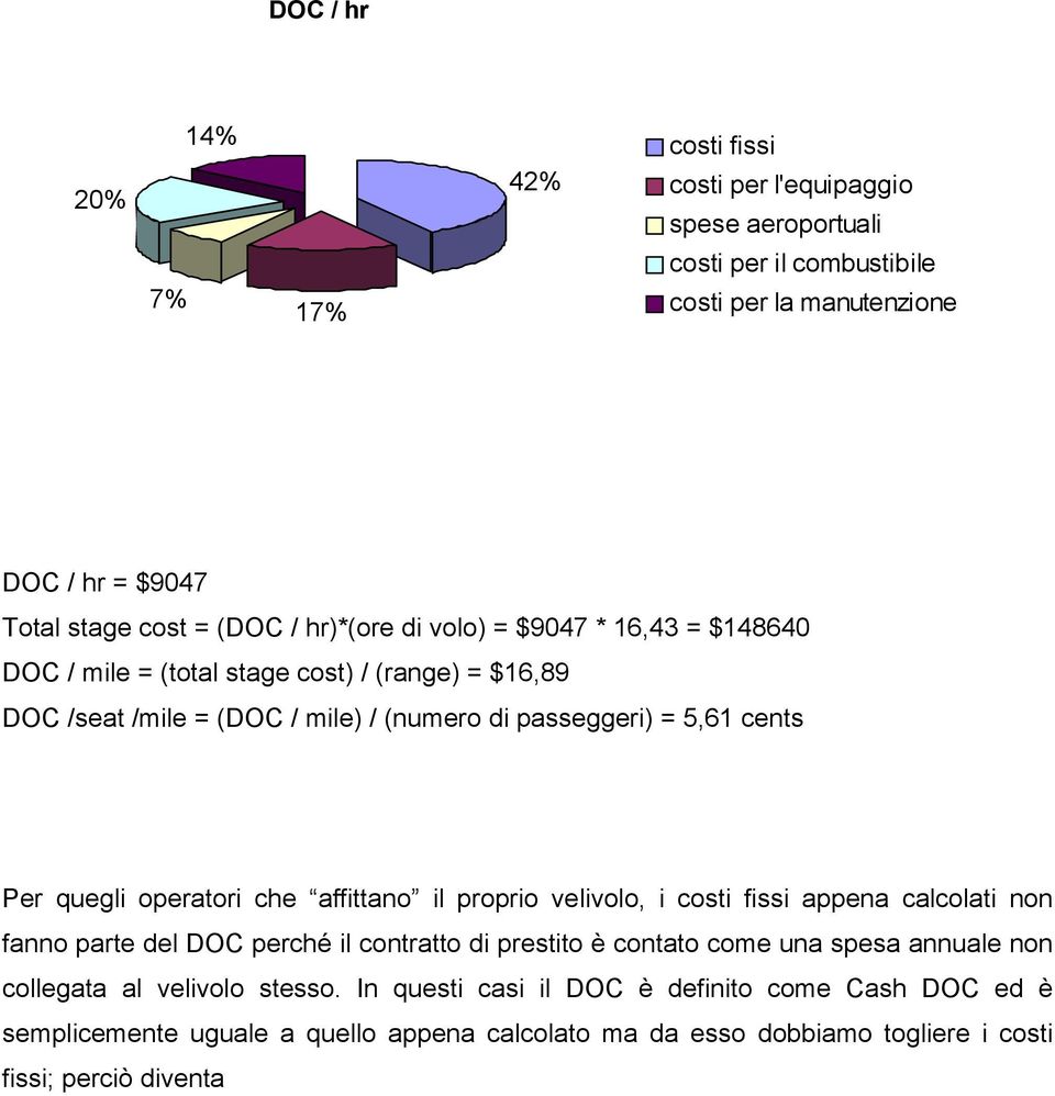 operatori che affittano il proprio velivolo, i costi fissi appena calcolati non fanno parte del DOC perché il contratto di prestito è contato come una spesa annuale non
