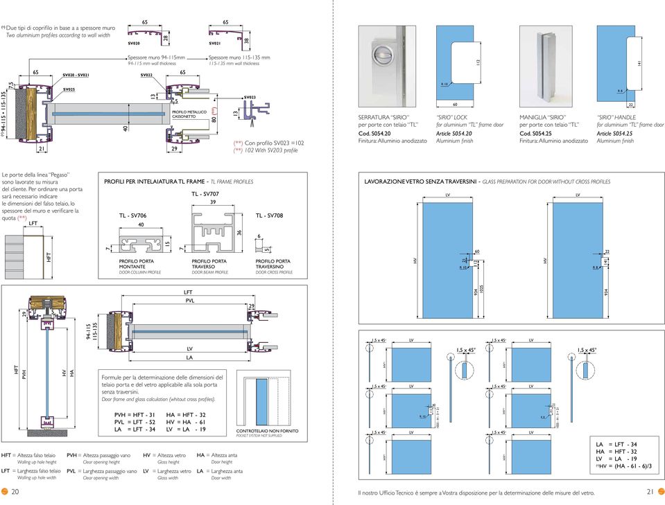 telaio TL Cod. S04.20 Finitura: Alluminio anodizzato R 10 60 SIRIO LOCK for aluminium TL frame door Article S04.20 Aluminium finish MANIGLIA SIRIO per porte con telaio TL Cod. S04.2 Finitura: Alluminio anodizzato R 8 22 SIRIO ANDLE for aluminium TL frame door Article S04.