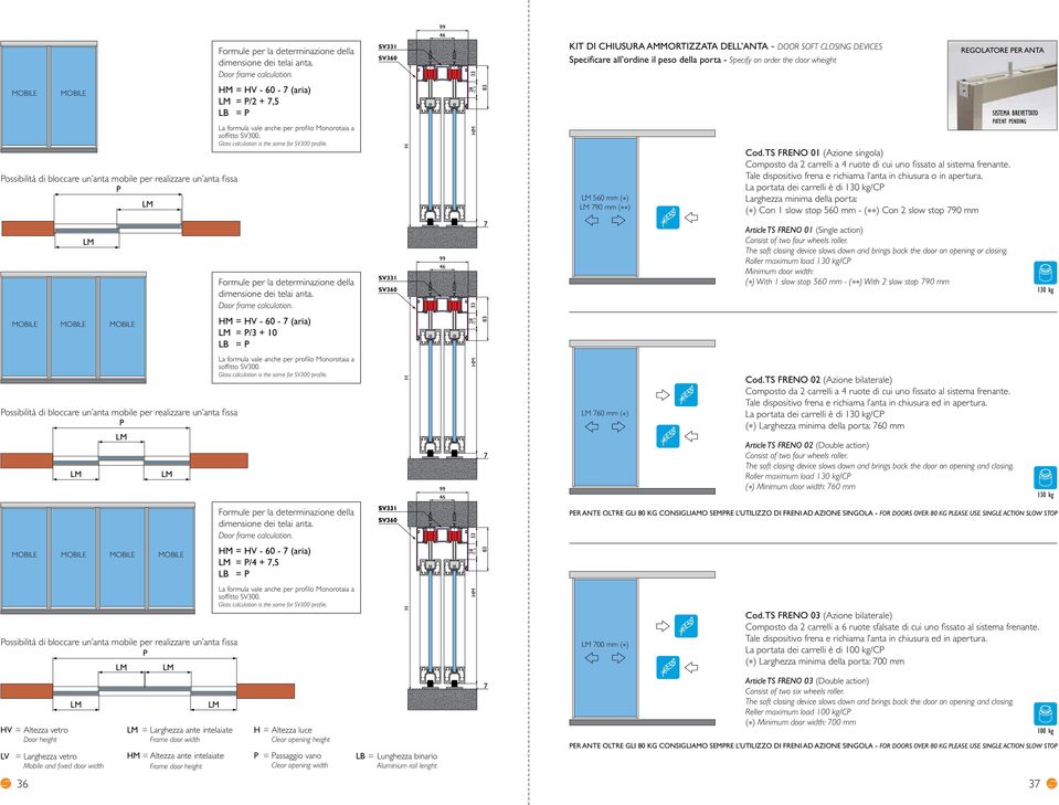 determinazione della dimensione dei telai anta. Door frame calculation. M = - 60 - (aria) = /2 +, LB = La formula vale anche per profilo Monorotaia a soffitto SV300.