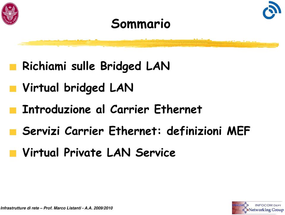 Carrier Ethernet Servizi Carrier