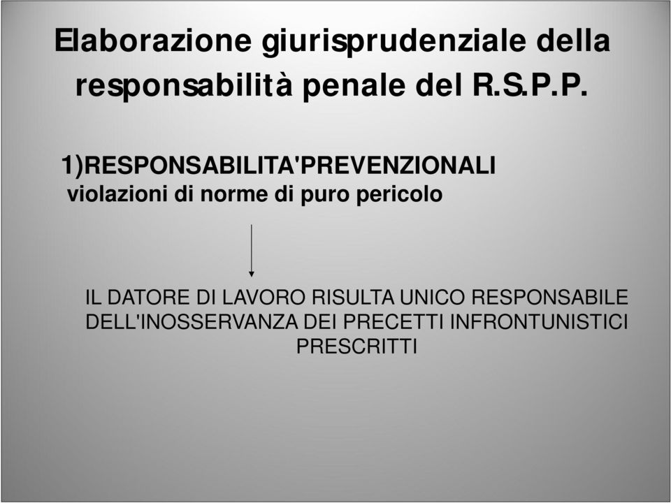 P. 1)RESPONSABILITA'PREVENZIONALI violazioni di norme di